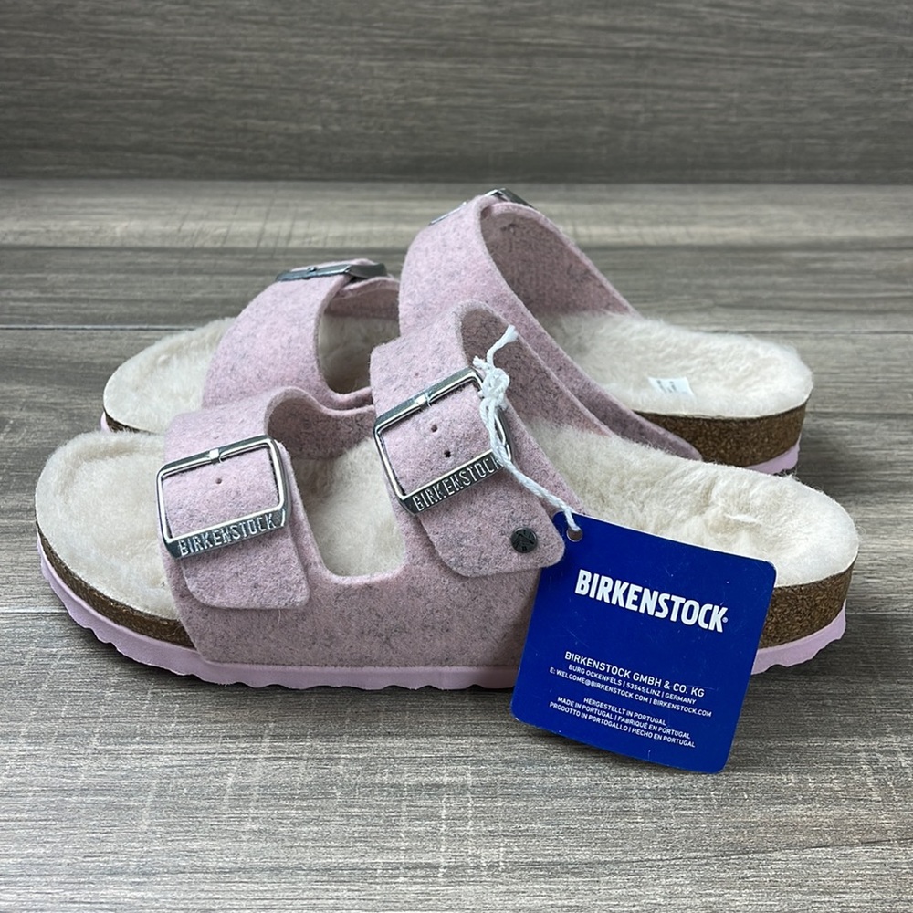 NWT Birkenstock Arizona Rivet Wool Soft Pink Sandals 7-7.5 US / 38 EUR - Picture 5 of 8